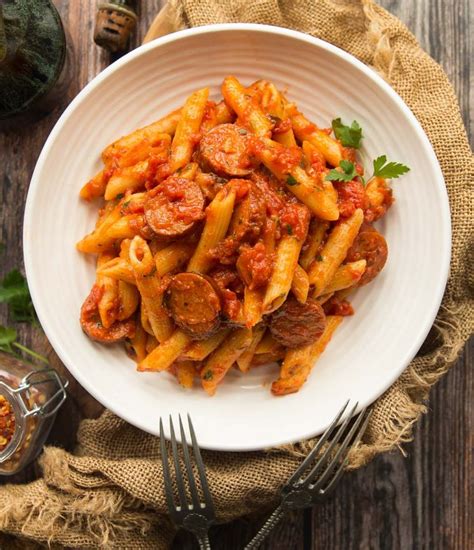 Black pepper, pasta sauce, penne pasta, fresh mozzarella, pine nuts and 4 more. Penne Arrabiata with Smoked Sausage | Don't Go Bacon My Heart