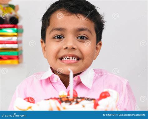 Boy Celebrating Birthday Party Stock Photo Image Of Chocolate Icing