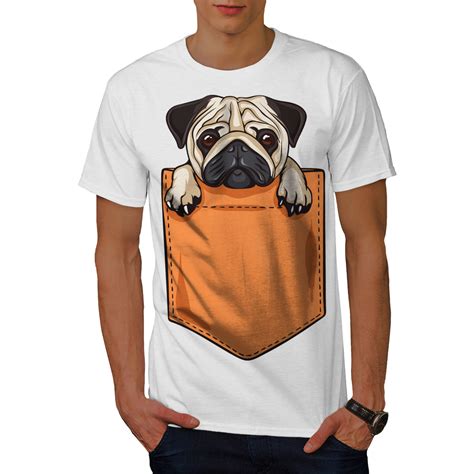 Wellcoda Pug Puppy In Pocket Mens T Shirt Cute Graphic Design Printed
