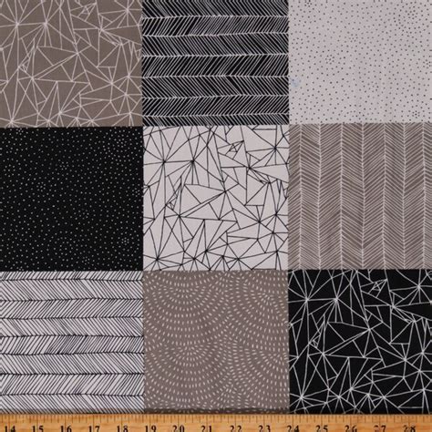 Black And White Geometric Shapes Quilting Fabric Etsy