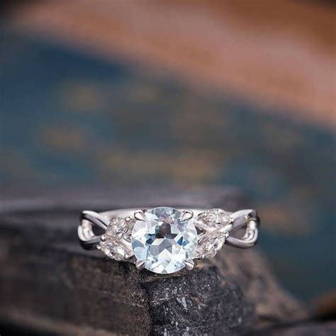 Feeling buying an engagement ring online right now? Aquamarine Engagement Ring White Gold Marquise Moissanite ...