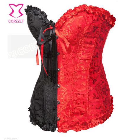 2550 Black And Red Jacquard Overbust Gothic Corset Victorian Steampunk Corsets And Bustiers