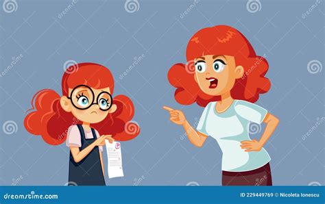 Angry Mom Scolding Daughter For Bad Grade Vector Cartoon Stock Vector