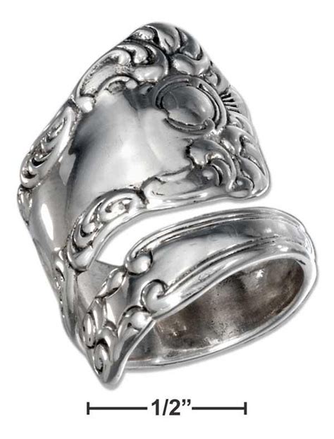 Sterling Silver Spoon Ring With Swirl Design And Antiqued Finish