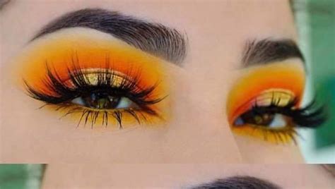 Bright Yellow Orange Eye Look Eyemakeupred In 2020 Orange Eye Makeup