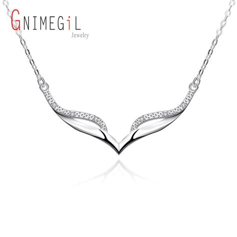 GNIMEGIL Brand Jewelry Angel Wing Genuine Austrian Rhinestones Silver Plated Chain Pendant