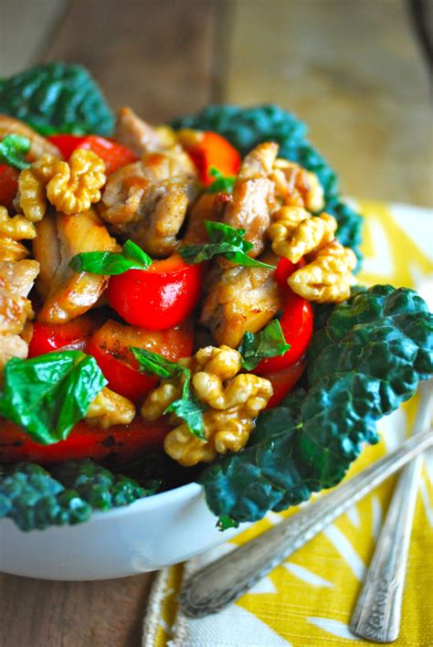 The number of fresh chilies makes this a spicy dish, but you can adjust the recipe to suit your taste. Chicken Basil Stir Fry with Walnuts and Kale - Primal ...