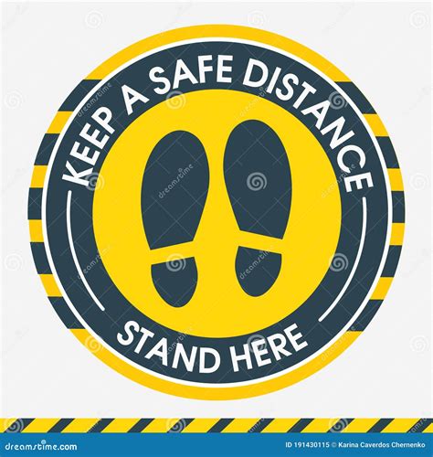 Keep A Safe Distance Stand Here Sticker Floor Social Distansing Stock