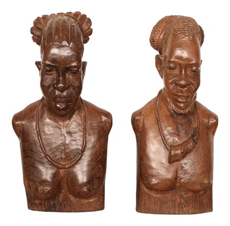 Wooden African Sculpture - Pair | Chairish