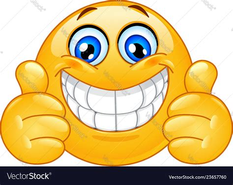 Big Smile Emoticon With Thumbs Up Royalty Free Vector Image