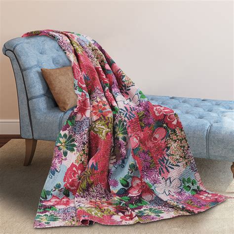 Lr Home Kantha Floral Garden Multi Color 50 X 70 Cotton Throw Blanket