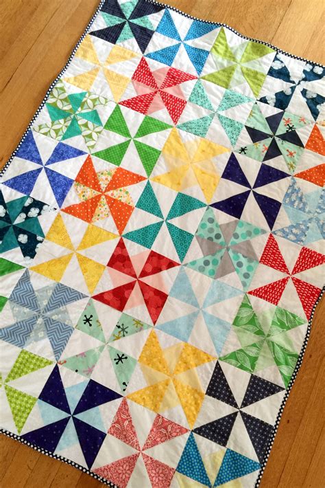 Pinwheel Windmill Crib Toddler Quilt In Primary Colors On Mostly Sewing