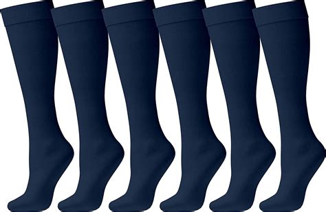 Womens Nylon Dress Socks 6 Pairs Ladies Trouser Sock Soft Sheer Knee High Opaque Spandex Navy