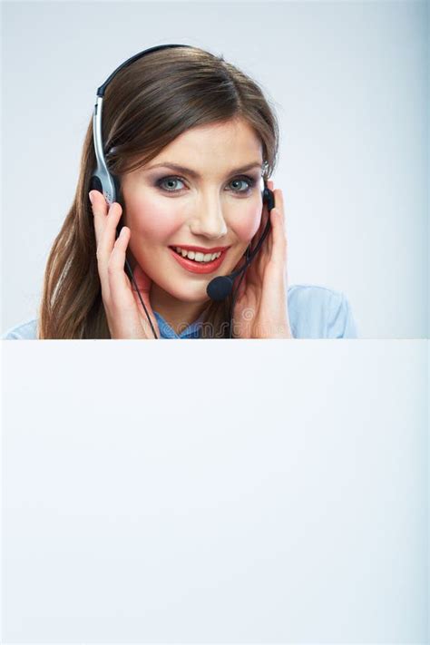 Portrait Of Woman Customer Service Worker Call Center Smiling Stock Image Image Of Banner