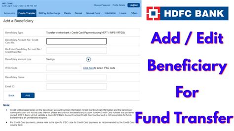 How To Add Beneficiary In Hdfc Netbanking Transfer Money From Hdfc To