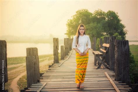 Beautiful Girl In Mamdalay Myanmar Traditional Costume Burmese Stock