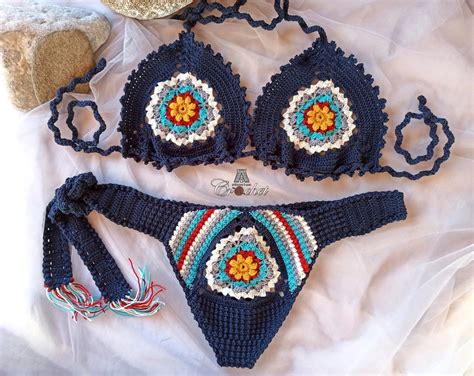Granny Square Crochet Bikini Set Crochet Thong Bikini Granny Etsy