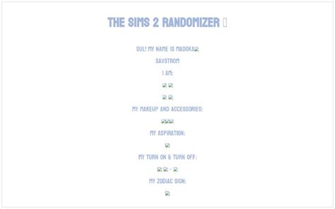 The Sims 2 Randomizer 💎 ― Perchance Generator