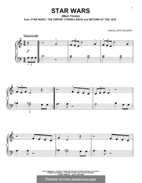 Download and print star wars (main theme) sheet music for very easy piano by john williams from sheet music direct. Star Wars Main Theme by J. Williams - sheet music on MusicaNeo