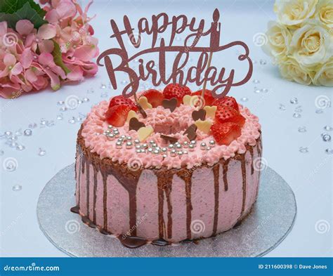 Happy Birthday Cake With Flower Stock Photo Image Of Dessert