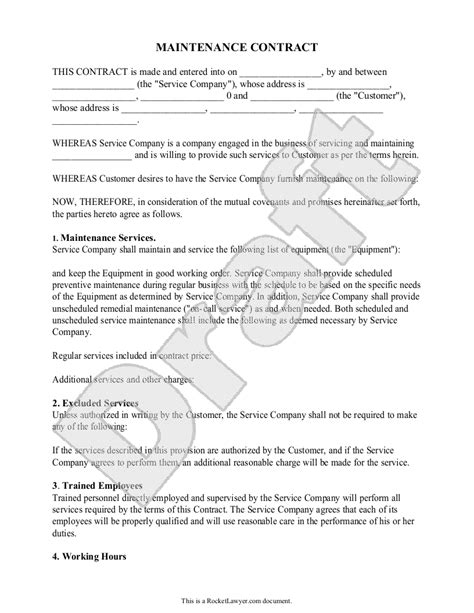 Maintenance Contract Template Free Free Printable Templates