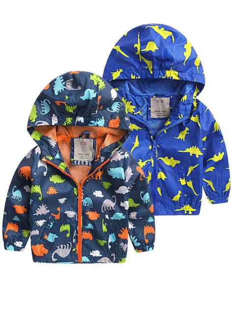 Toddler Kids Baby Boys Windproof Hooded Zipper Dinosaur Jacket Coat