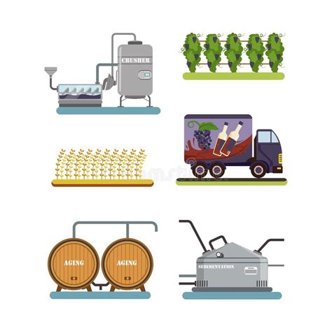 Wine Production Industrial Equipment Winery Process Line Cartoon