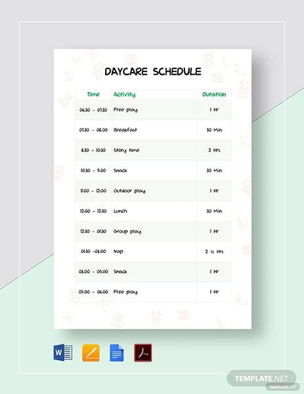 Daycare Schedule Template 7 Free Word Pdf Format Download