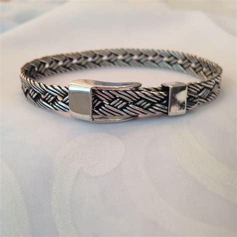 Sterling Silver Braided Buckle Lock Bangle Bracelet Stamped Etsy Bangle Bracelets Sterling