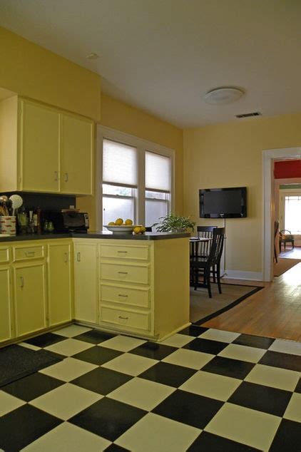 Cheery Yellow Paint And Black And White Checkered Floors Preserve The