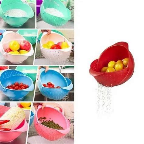 Atman Oval Plastic Vegetable Fruit Rinse Bowl And Strainer Cum Basket For