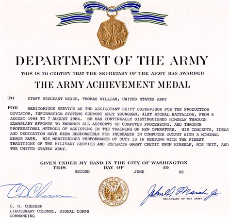 Military Award Certificate Template