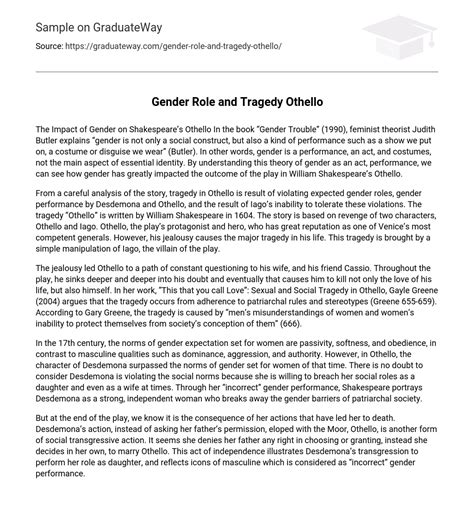 ⇉gender Role And Tragedy Othello Essay Example Graduateway