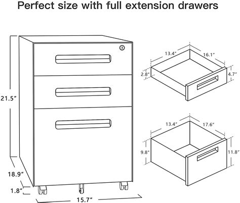 YOLEO 3 Drawer File Cabinet-Modern Rolling Filing Cabinet with Lock and