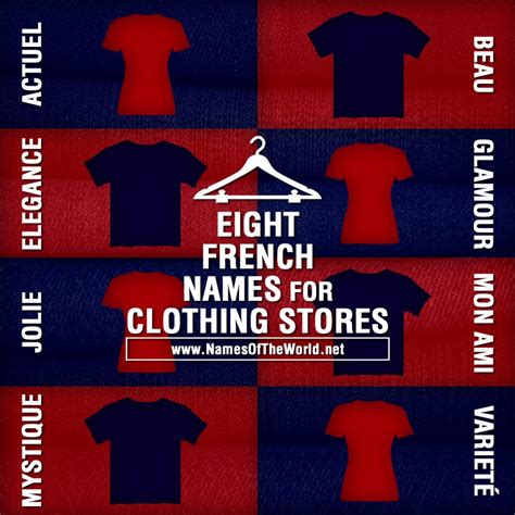 Jump to navigation jump to search. Eight French names for boutiques and clothing shops
