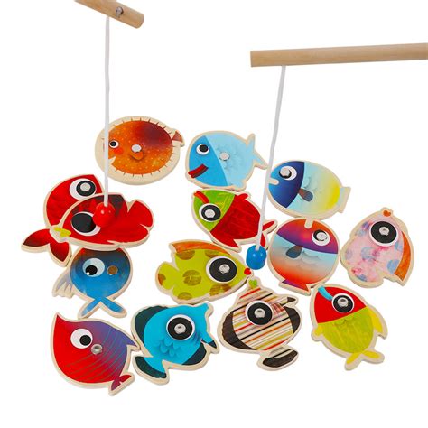 14 Fishes 2 Fishing Rods Wooden Children Toys Fish Magnetic Pesca