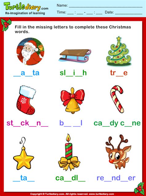 Esl recources to learn and teach english vocabulary connected with the theme christmas: Fill Missing Letters Christmas Vocabulary Worksheet ...