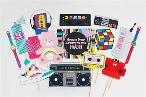80s Photo Booth Props Printable 80s Party Decorations Retro Etsy