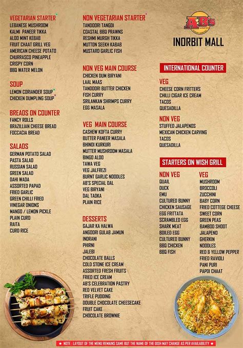 Menu At Abs Absolute Barbecues Inorbit Mall Hyderabad Hyderabad