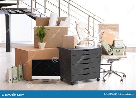 Moving Boxes And Furniture In Office Stock Image Image Of Moving