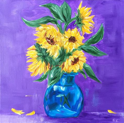 Sunflowers In Blue Vase Painting By Carolyn Jager Fine Art America