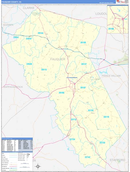 Fauquier County Va Zip Code Wall Map Basic Style By Marketmaps Mapsales