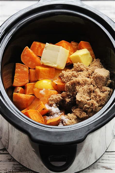 Add sugar, water, oil, and eggs to mashed sweet potatoes and mix well. Candied Pecan Sweet Potato Casserole - Creme De La Crumb