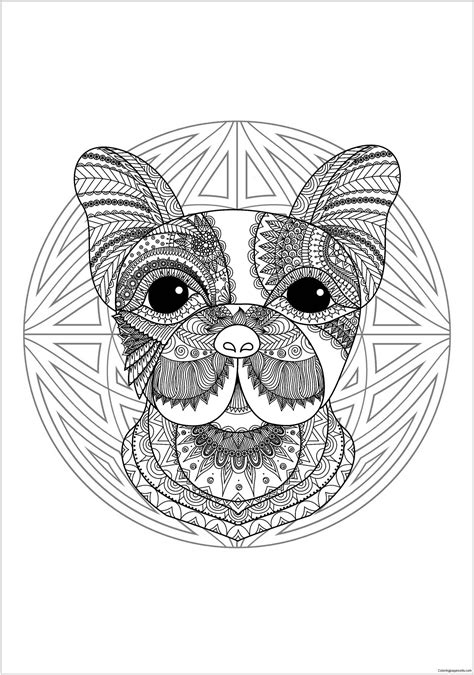 Mandala With Cute Dog Head And Geometric Patterns Coloring Page Free