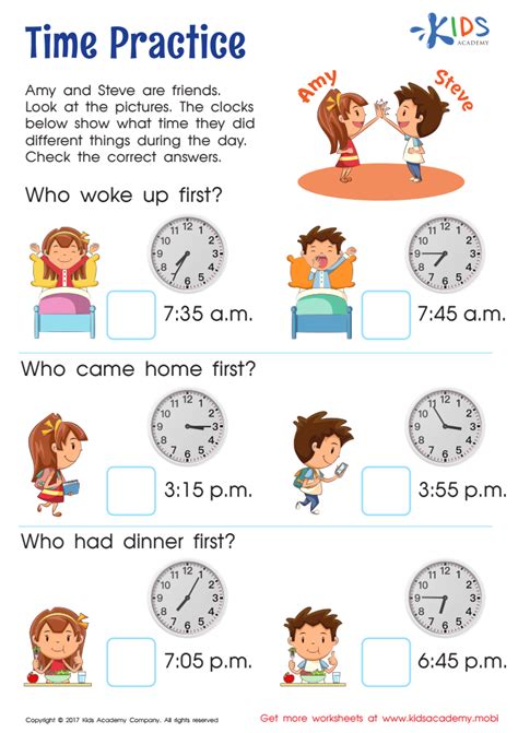 Time Practice Worksheet Downloadable Pdf For Kids