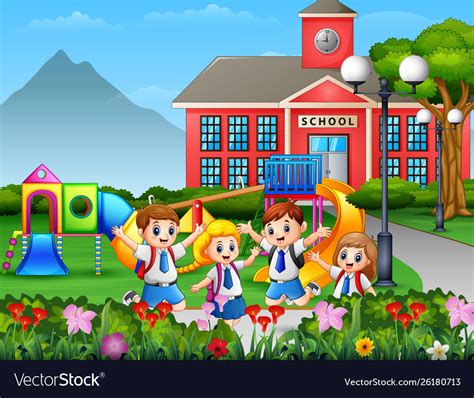 Cartoon Children In Uniform At School Yard Vector Image