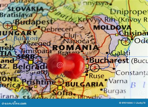 Red Pin On Bucharest Capital Of Romania Stock Illustration