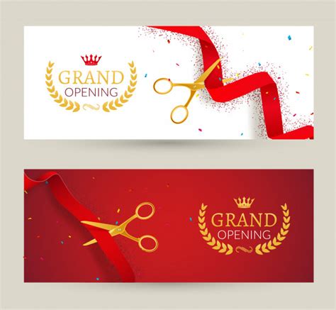 Premium Vector Grand Opening Invitation Banner Red Ribbon Cut