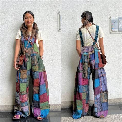 Boho Patchwork Overall In Pantshippie Patchwork Baggy Etsy Patchwork