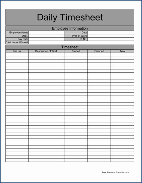 √ Free 4 Samples Of Daily Timesheet Template Excel